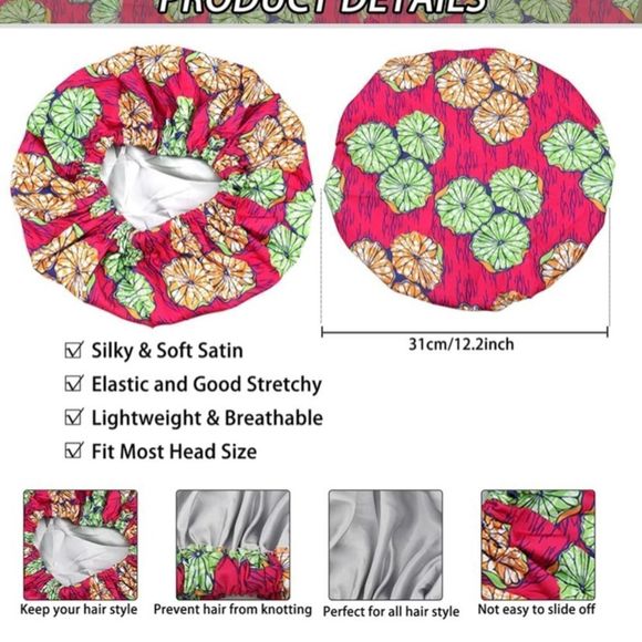 6 Packs Double Layer Satin Bonnet for Women Silk African Print Sleep Cap​​ main image 6